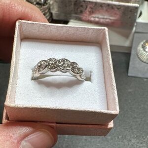Elegant Silver Braided Ring with diamond accents